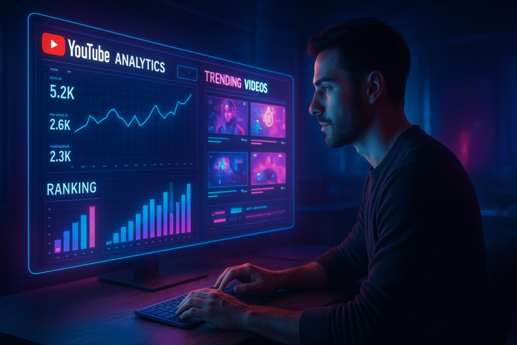 YouTube SEO Tools guy looking at YouTube analytics trending videos